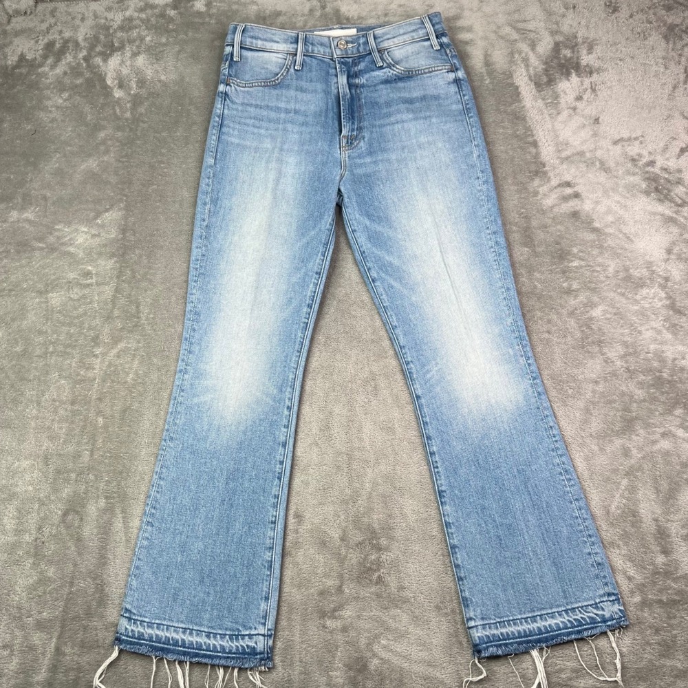 Mother Superior The Hustler Ankle Undone Hem Jeans Womens 27 Light Wash Frayed